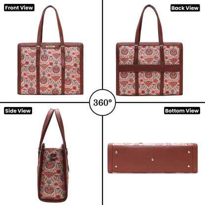 Womanix Women's  floral and geometric pattern Satchel Handbag for Women | Satchel Bag for Work | Ladies purse | Stylish Shoulder Bag | Gift For Women (Peach Skyblue)