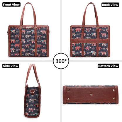 Womanix Women's  floral and geometric pattern Satchel Handbag for Women | Satchel Bag for Work | Ladies purse | Stylish Shoulder Bag | Gift For Women (Peach Skyblue)