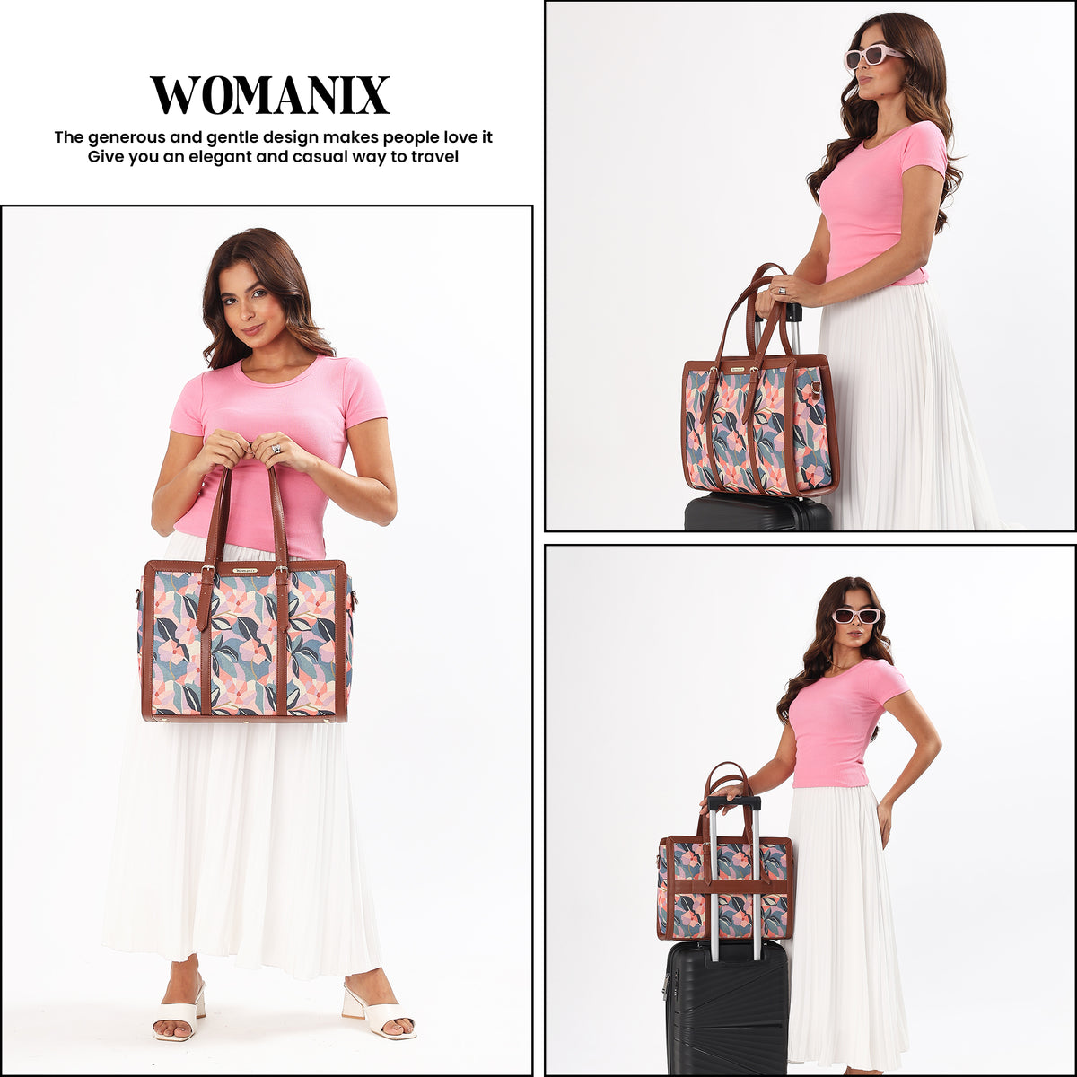 Womanix Women's  floral and geometric pattern Satchel Handbag for Women | Satchel Bag for Work | Ladies purse | Stylish Shoulder Bag | Gift For Women (Peach Skyblue)