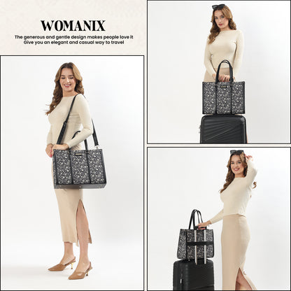 Womanix Pure Luxury Madona Tote bags for women office use | Tote bags for women office use | Office bag for woman | Stylish College bags for girls. (Black Brown)