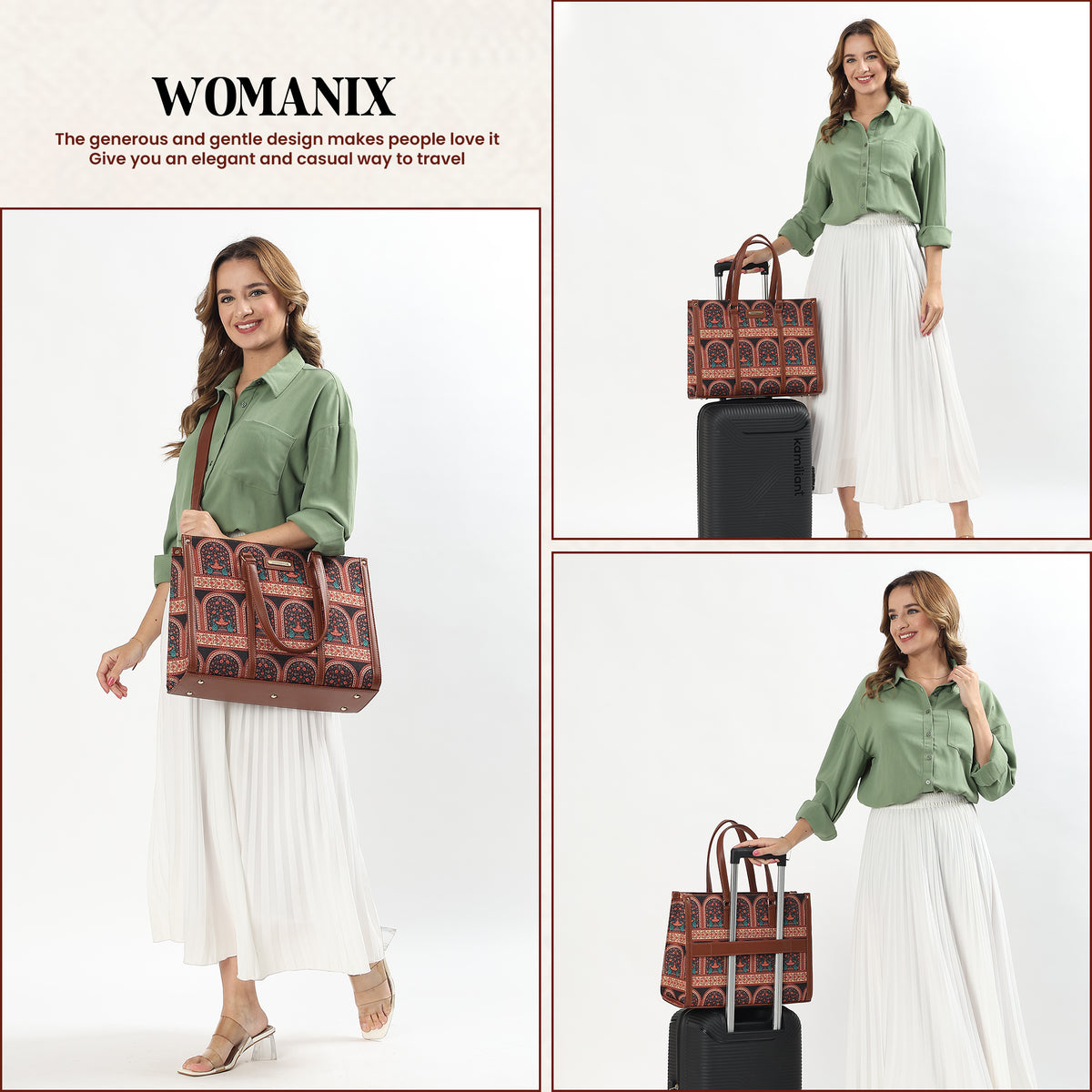 Womanix Pure Luxury Madona Tote bags for women office use | Tote bags for women office use | Office bag for woman | Stylish College bags for girls. (Black Brown)