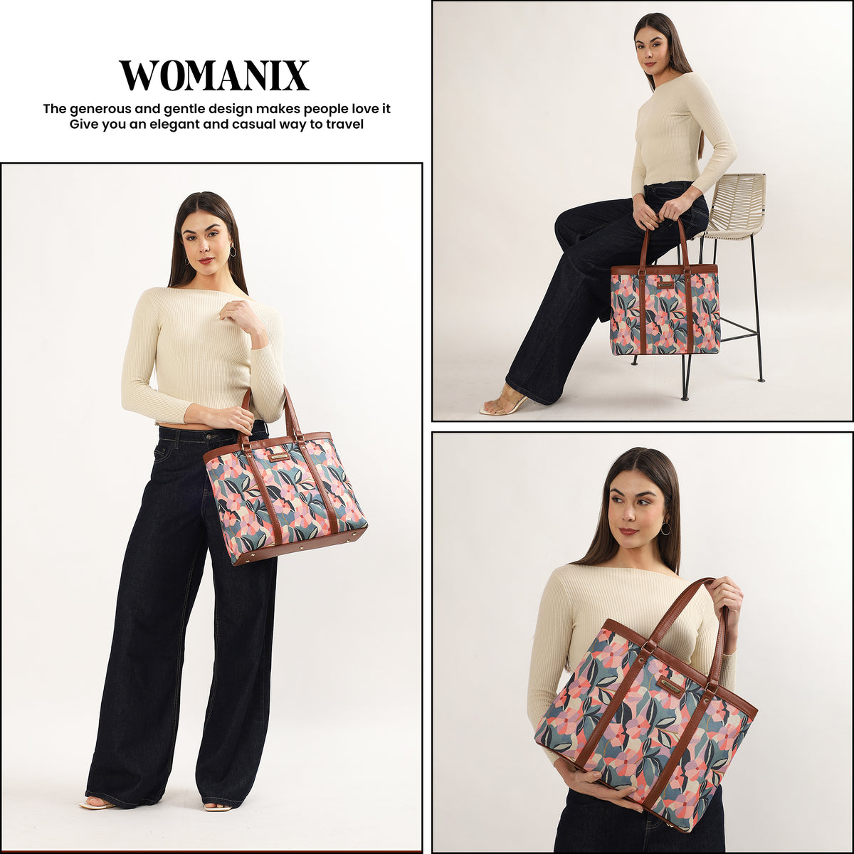 Womanix Multicolor Abstract Printed Handmade Women's Office Bag with double handles, Crossbody Top Handle Bags with Zipper (Grey Black)