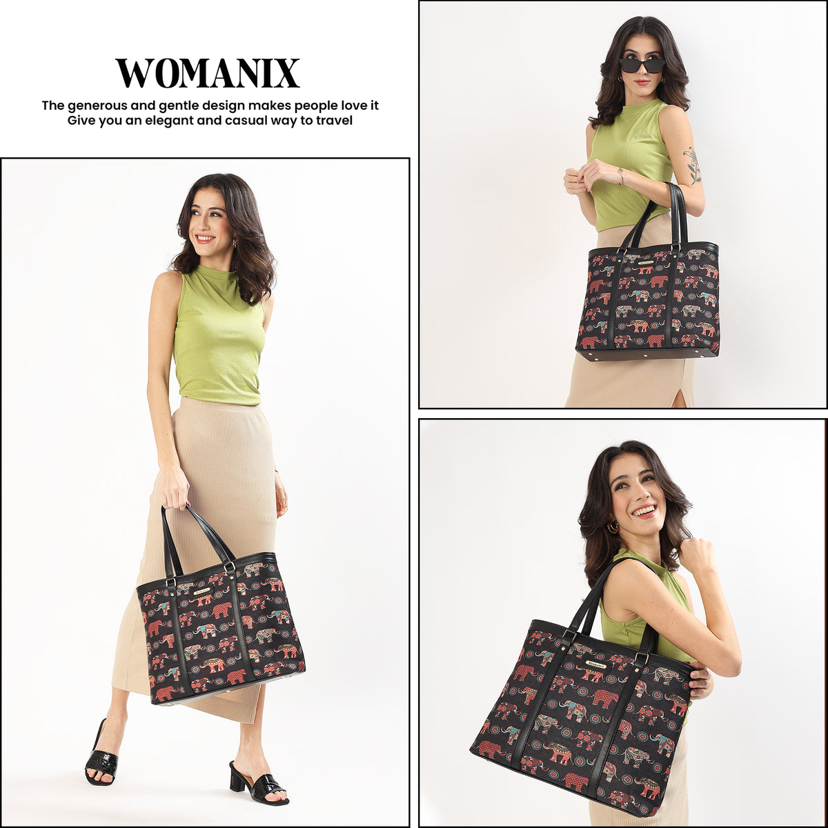 Womanix Multicolor Abstract Printed Handmade Women's Office Bag with double handles, Crossbody Top Handle Bags with Zipper (Grey Black)
