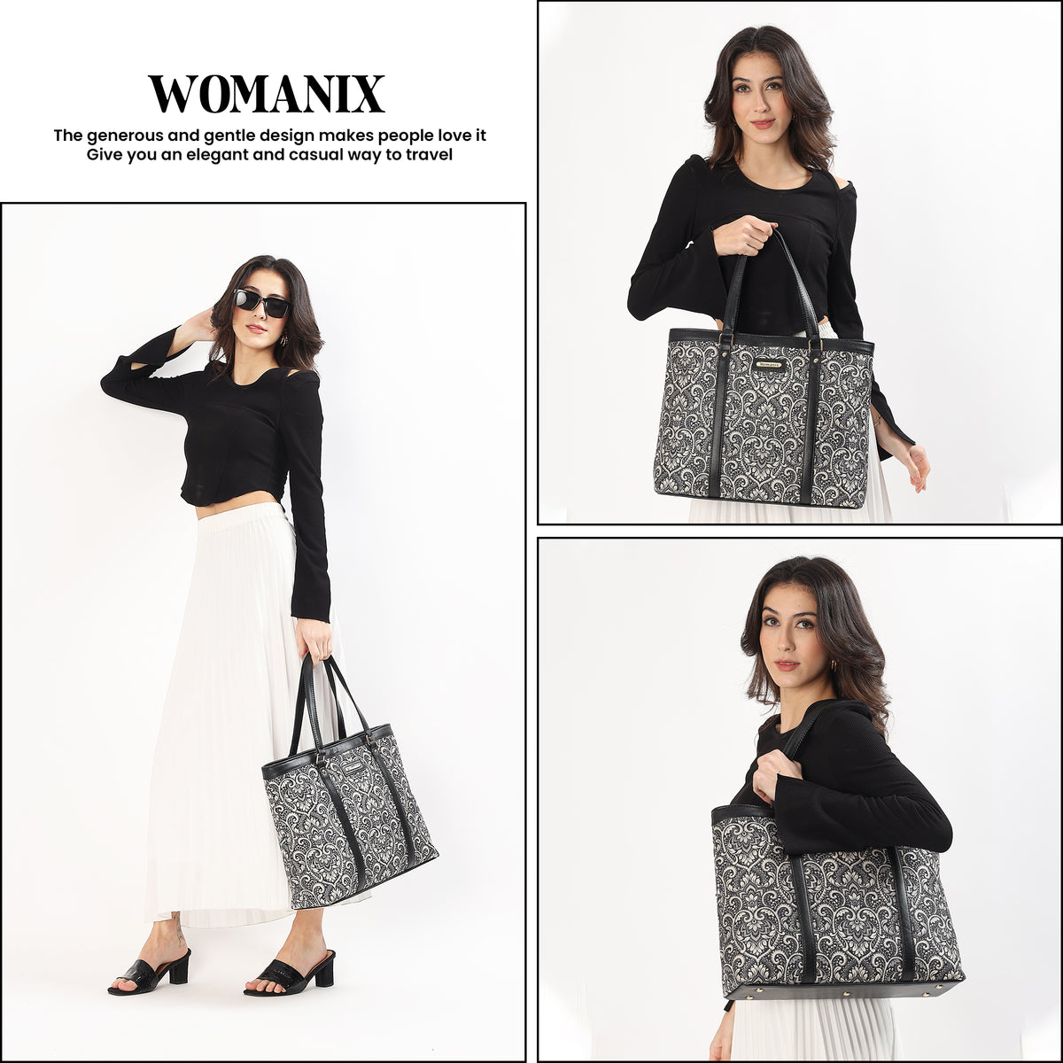 Womanix Multicolor Abstract Printed Handmade Women's Office Bag with double handles, Crossbody Top Handle Bags with Zipper (Grey Black)