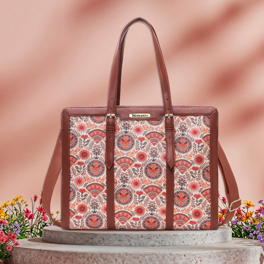 Womanix Women's  floral and geometric pattern Satchel Handbag for Women | Satchel Bag for Work | Ladies purse | Stylish Shoulder Bag | Gift For Women (Peach Skyblue)