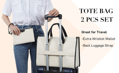 Canvas Laptop Tote Bag 14 Inch Casual Briefcase Handbag