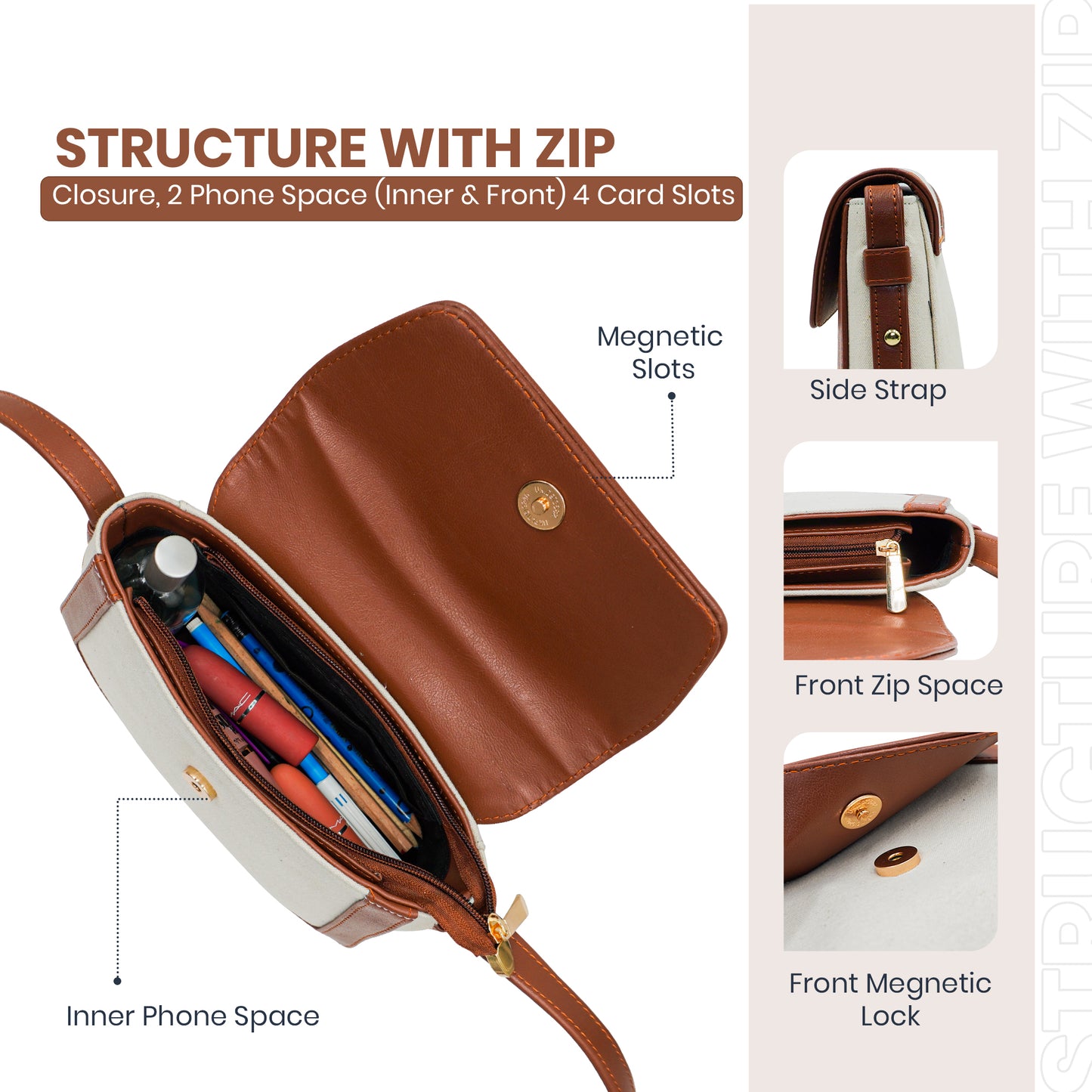 Canvas Sling Bag For Daily Use, Shoulder Sling Bag with Adjustable Strap
