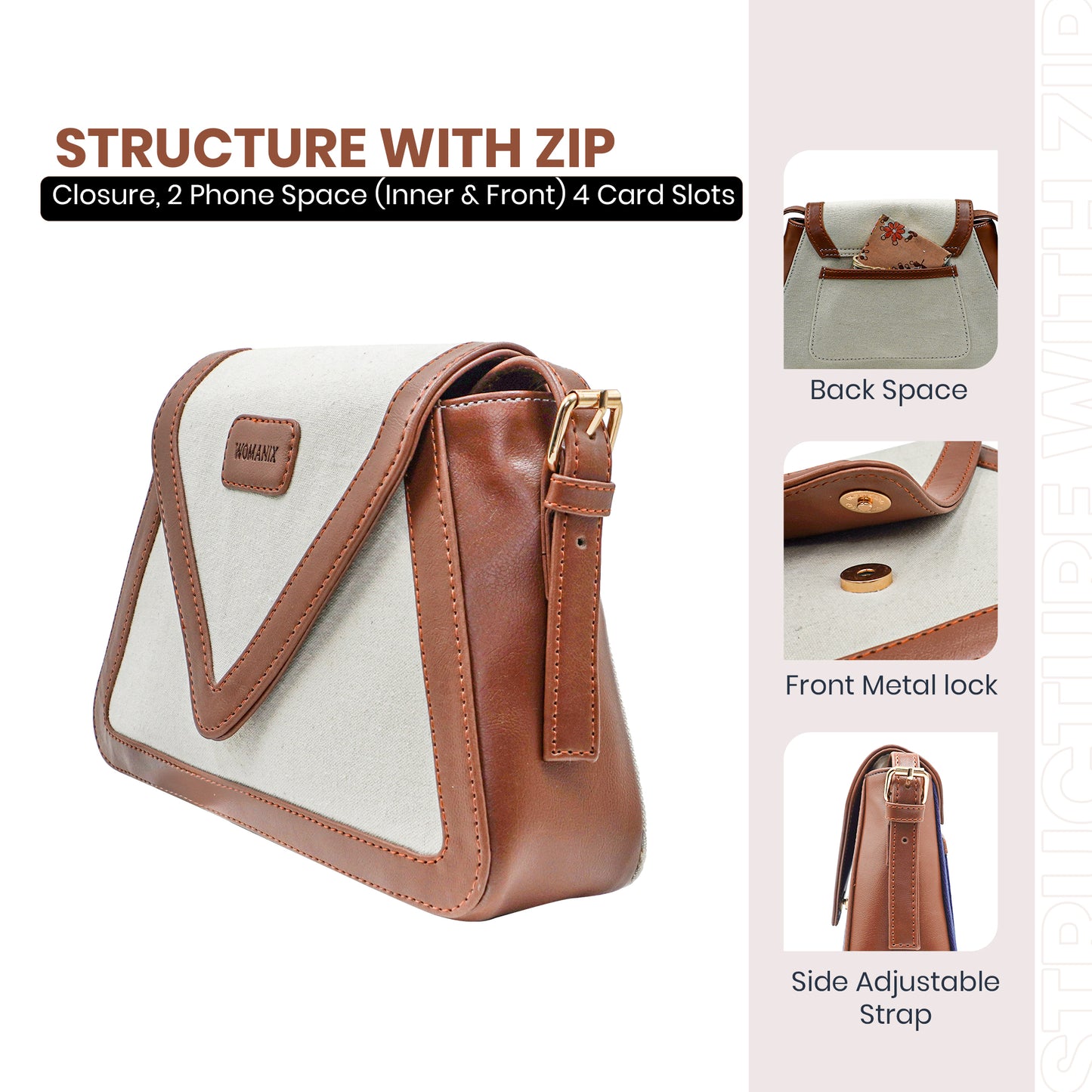 Canvas Sling Bag For Casual Use, Shoulder Sling Bag with Adjustable Strap